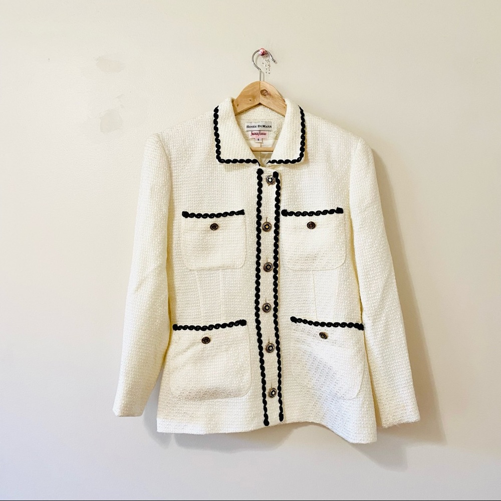 BOGO FREE - Vintage 60s Cream Black Silk Knit Jacket Coat Size 8